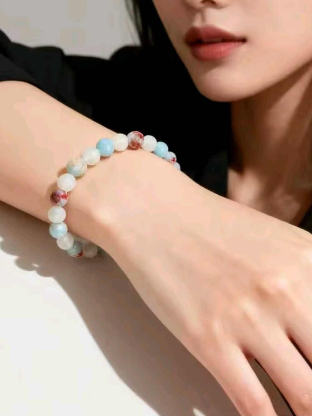 Health Crystal Bracelet Ocean Jasper Halo Quartz Stretch Beaded Bracelet - Picture 9 of 10